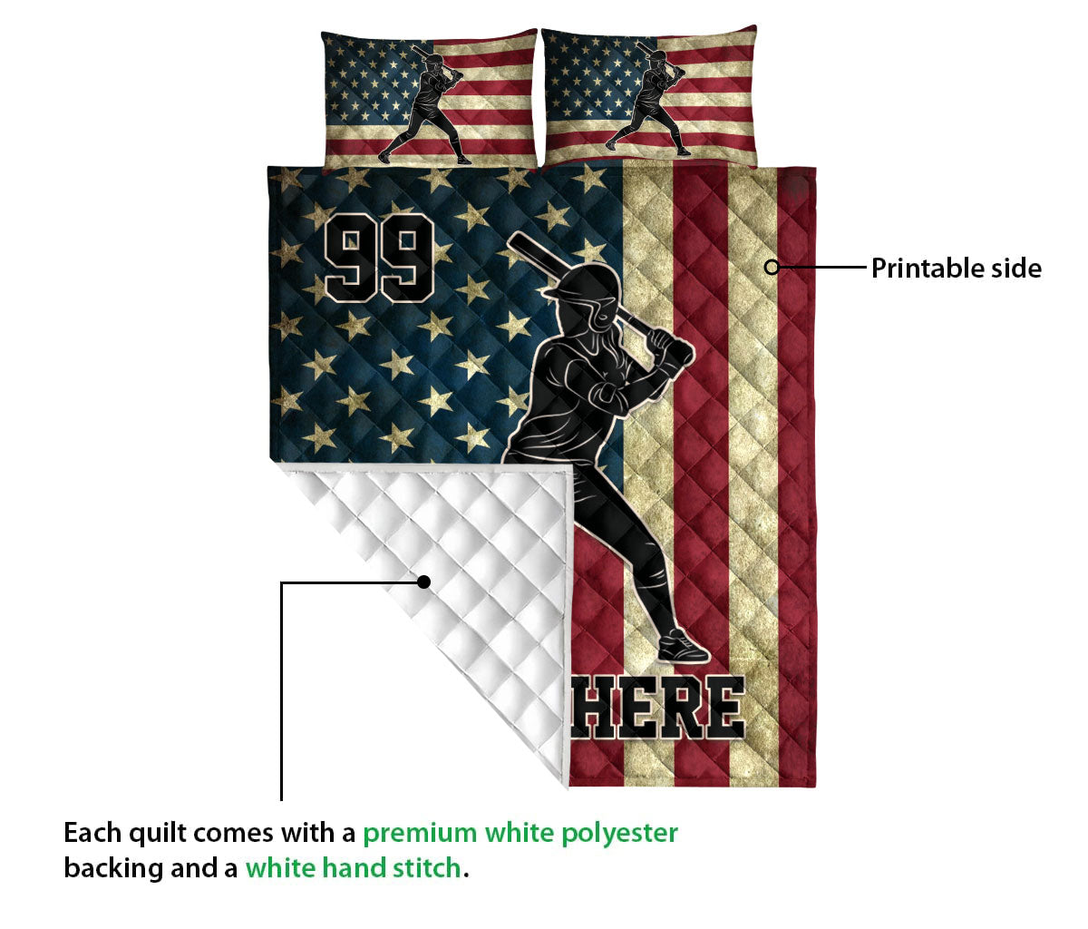 Ohaprints-Quilt-Bed-Set-Pillowcase-Softball-Player-Batter-American-Flag-Vintage-Custom-Personalized-Name-Blanket-Bedspread-Bedding-3080-Queen (80'' x 90'')