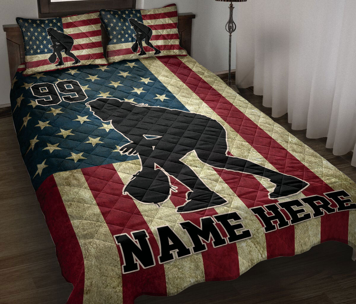 Ohaprints-Quilt-Bed-Set-Pillowcase-Softball-Player-Catcher-American-Flag-Vintage-Custom-Personalized-Name-Blanket-Bedspread-Bedding-3081-Throw (55'' x 60'')