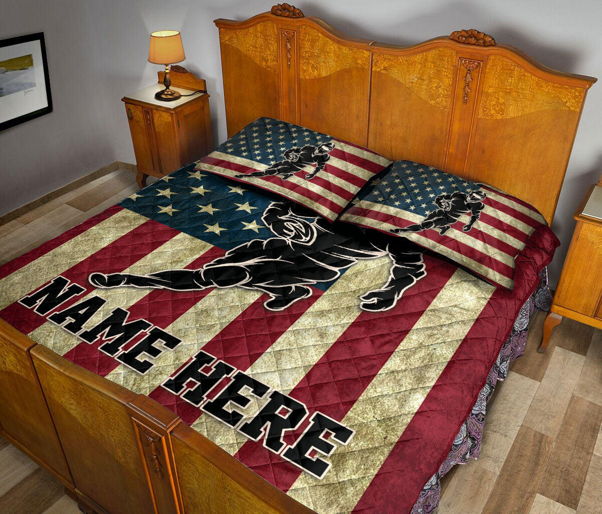 Ohaprints-Quilt-Bed-Set-Pillowcase-Football-Player-Position-American-Flag-Vintage-Custom-Personalized-Name-Blanket-Bedspread-Bedding-3132-King (90'' x 100'')