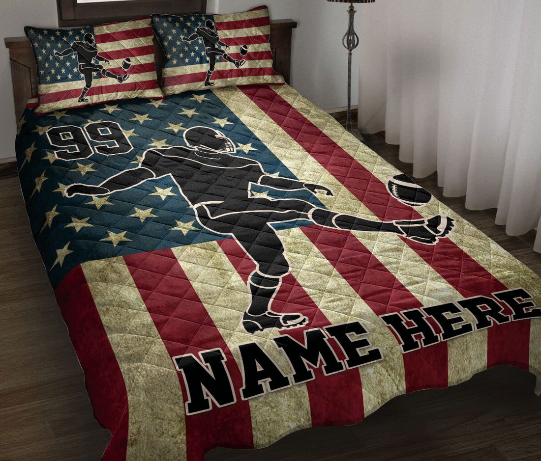 Ohaprints-Quilt-Bed-Set-Pillowcase-American-Football-Player-American-Flag-Vintage-Custom-Personalized-Name-Blanket-Bedspread-Bedding-3133-Throw (55'' x 60'')