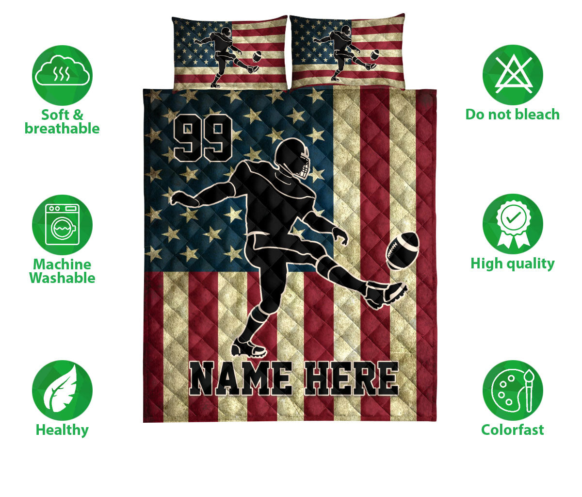 Ohaprints-Quilt-Bed-Set-Pillowcase-American-Football-Player-American-Flag-Vintage-Custom-Personalized-Name-Blanket-Bedspread-Bedding-3133-Double (70'' x 80'')