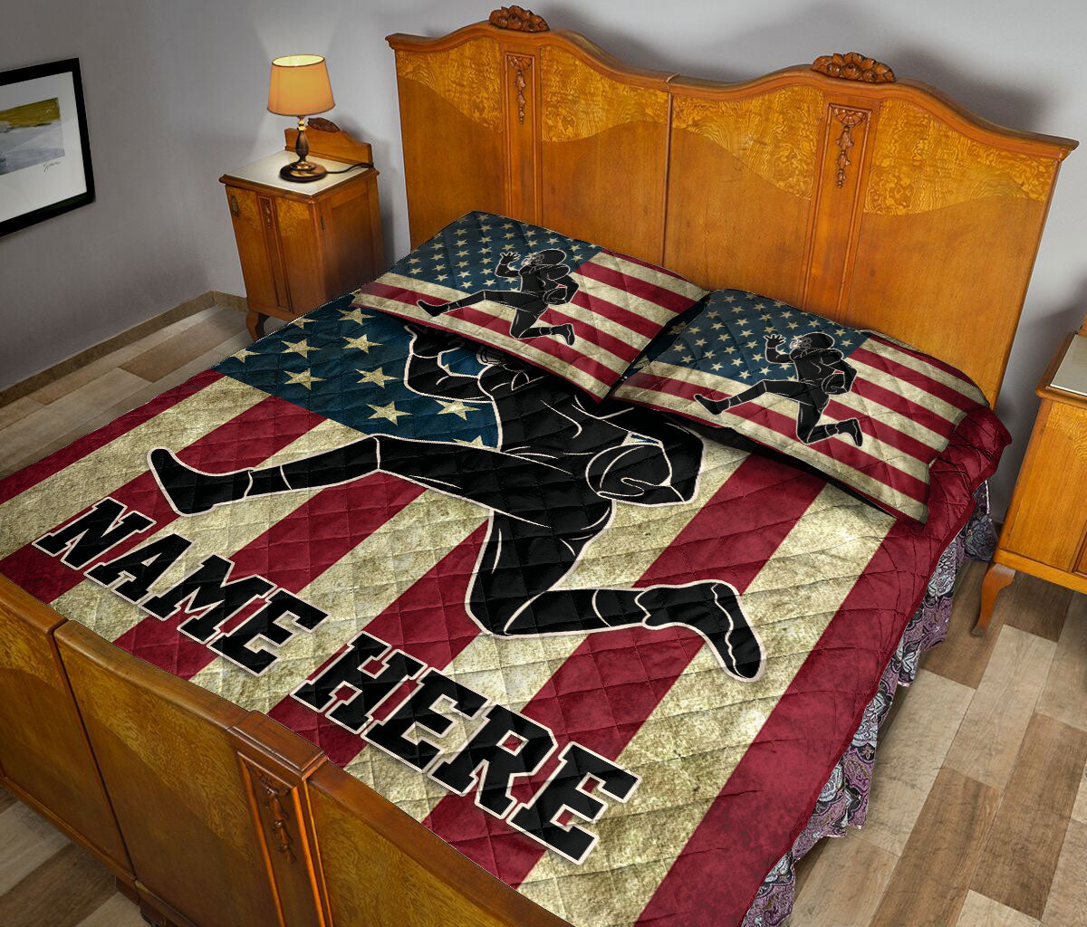 Ohaprints-Quilt-Bed-Set-Pillowcase-American-Football-Player-Position-Us-Flag-Vintage-Custom-Personalized-Name-Blanket-Bedspread-Bedding-3134-King (90'' x 100'')