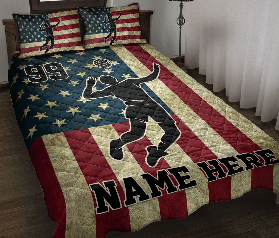 Ohaprints-Quilt-Bed-Set-Pillowcase-Volleyball-Player-American-Flag-Vintage-Custom-Personalized-Name-Blanket-Bedspread-Bedding-3419-Throw (55'' x 60'')