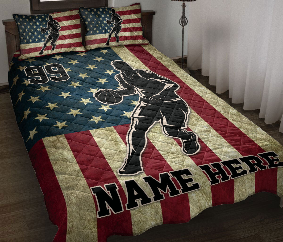 Ohaprints-Quilt-Bed-Set-Pillowcase-Basketball-Player-American-Flag-Vintage-Custom-Personalized-Name-Blanket-Bedspread-Bedding-3396-Throw (55'' x 60'')