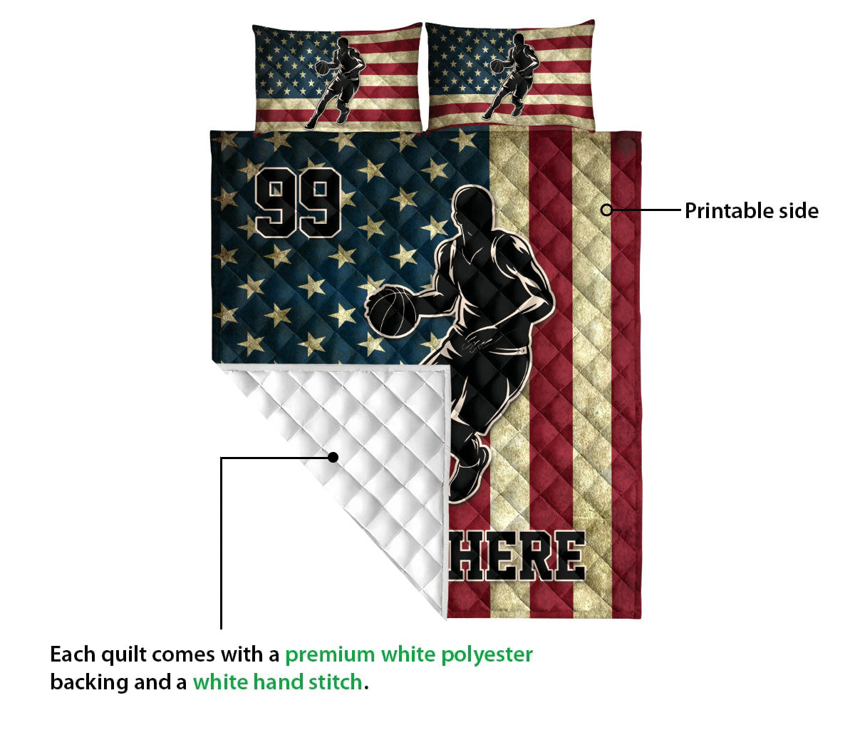 Ohaprints-Quilt-Bed-Set-Pillowcase-Basketball-Player-American-Flag-Vintage-Custom-Personalized-Name-Blanket-Bedspread-Bedding-3396-Queen (80'' x 90'')