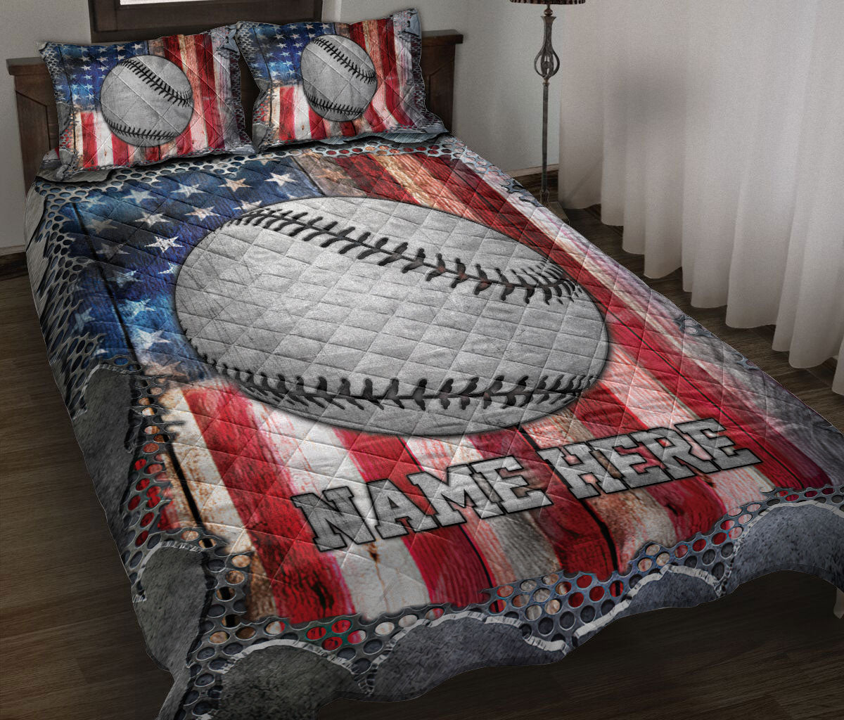 Ohaprints-Quilt-Bed-Set-Pillowcase-Baseball-Ball-American-Flag-Crack-Metal-Custom-Personalized-Name-Blanket-Bedspread-Bedding-3191-Throw (55'' x 60'')