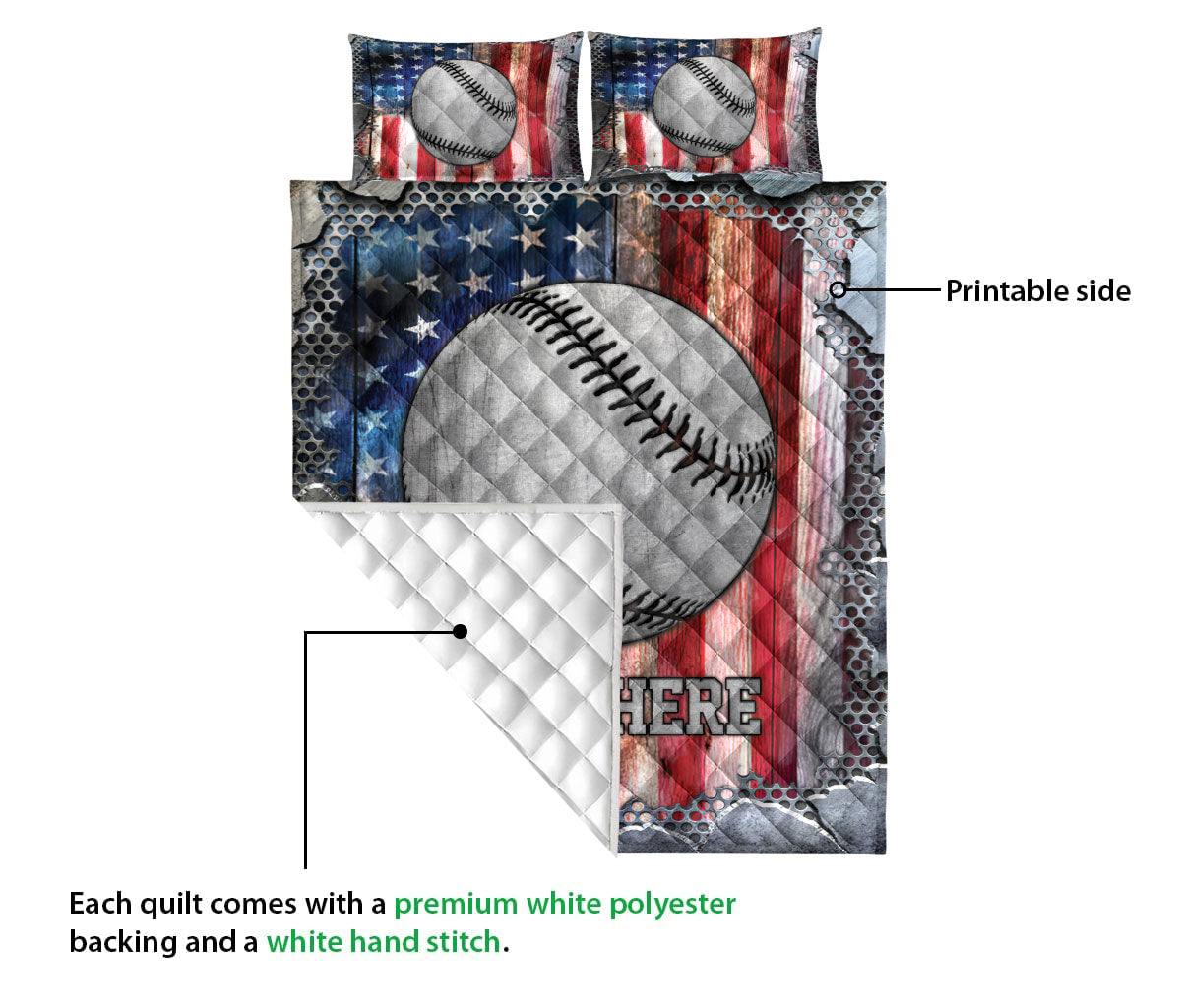 Ohaprints-Quilt-Bed-Set-Pillowcase-Baseball-Ball-American-Flag-Crack-Metal-Custom-Personalized-Name-Blanket-Bedspread-Bedding-3191-Queen (80'' x 90'')