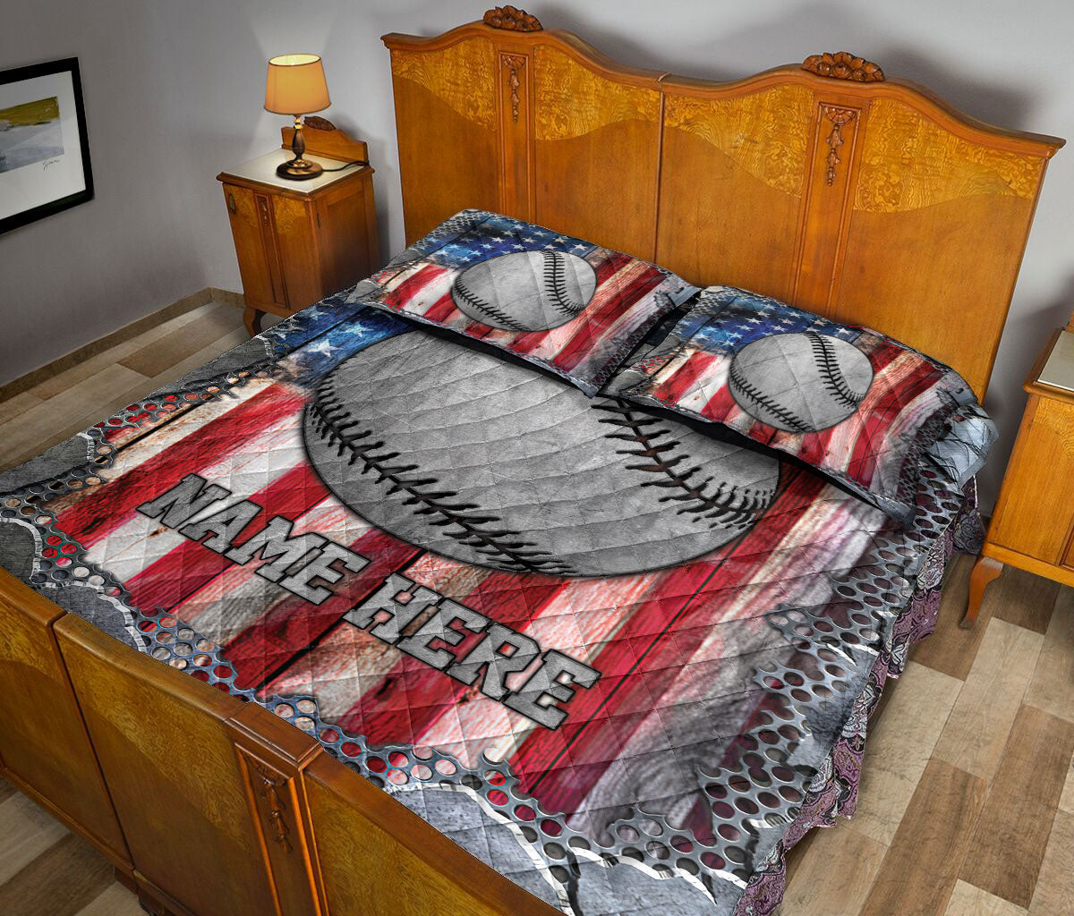 Ohaprints-Quilt-Bed-Set-Pillowcase-Baseball-Ball-American-Flag-Crack-Metal-Custom-Personalized-Name-Blanket-Bedspread-Bedding-3191-King (90'' x 100'')