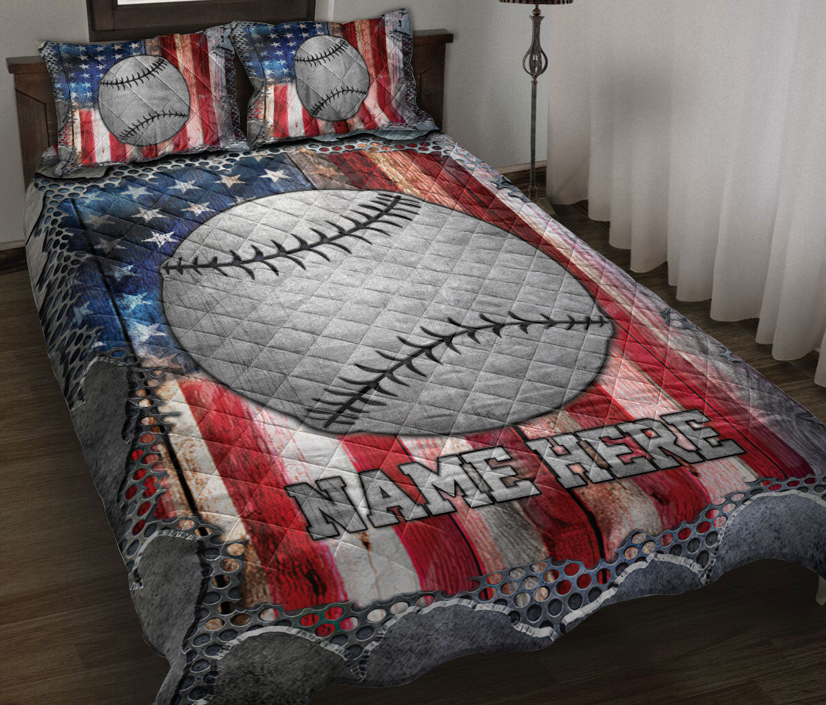 Ohaprints-Quilt-Bed-Set-Pillowcase-Softball-Ball-American-Flag-Crack-Metal-Custom-Personalized-Name-Blanket-Bedspread-Bedding-3088-Throw (55'' x 60'')