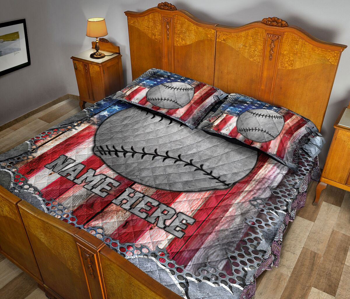 Ohaprints-Quilt-Bed-Set-Pillowcase-Softball-Ball-American-Flag-Crack-Metal-Custom-Personalized-Name-Blanket-Bedspread-Bedding-3088-King (90'' x 100'')