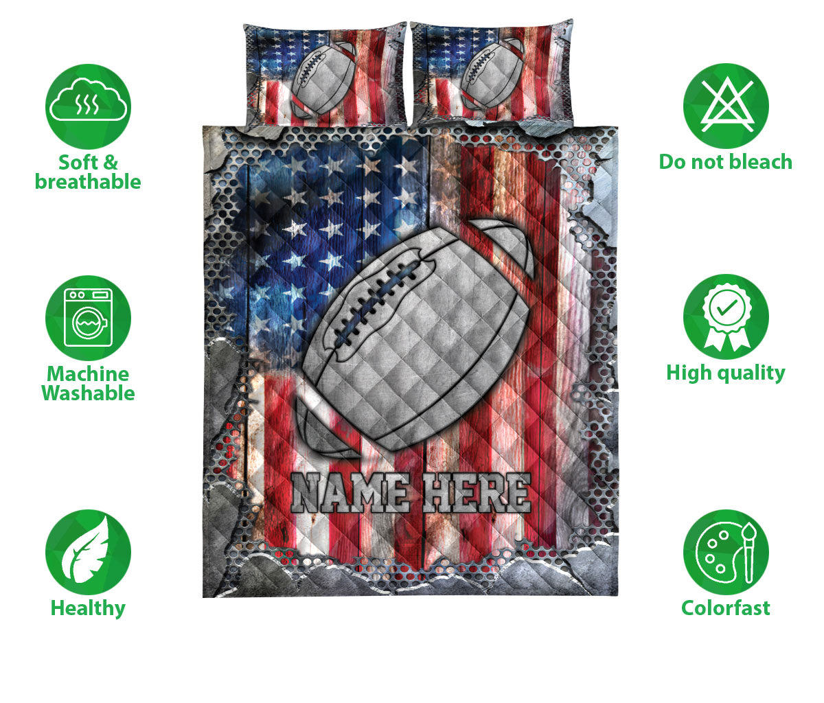 Ohaprints-Quilt-Bed-Set-Pillowcase-American-Football-Ball-American-Flag-Crack-Metal-Custom-Personalized-Name-Blanket-Bedspread-Bedding-3137-Double (70'' x 80'')