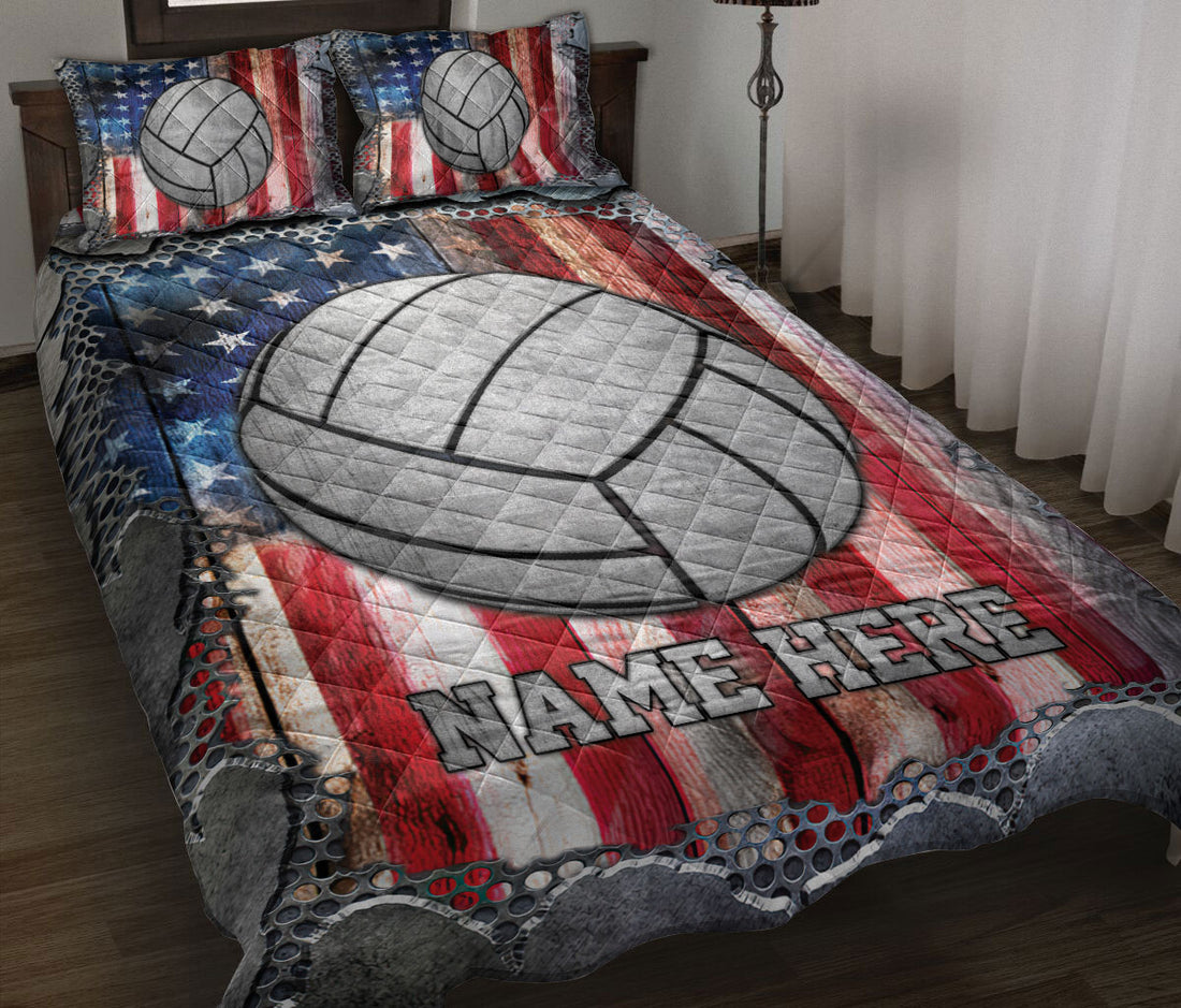 Ohaprints-Quilt-Bed-Set-Pillowcase-Volleyball-Ball-American-Flag-Crack-Metal-Custom-Personalized-Name-Blanket-Bedspread-Bedding-3422-Throw (55'' x 60'')