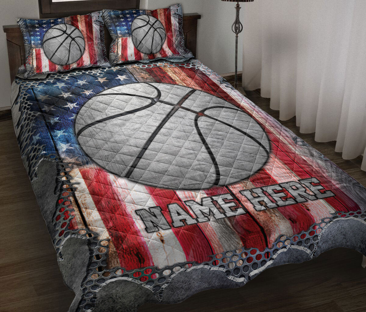 Ohaprints-Quilt-Bed-Set-Pillowcase-Basketball-Ball-American-Flag-Crack-Metal-Custom-Personalized-Name-Blanket-Bedspread-Bedding-3398-Throw (55'' x 60'')