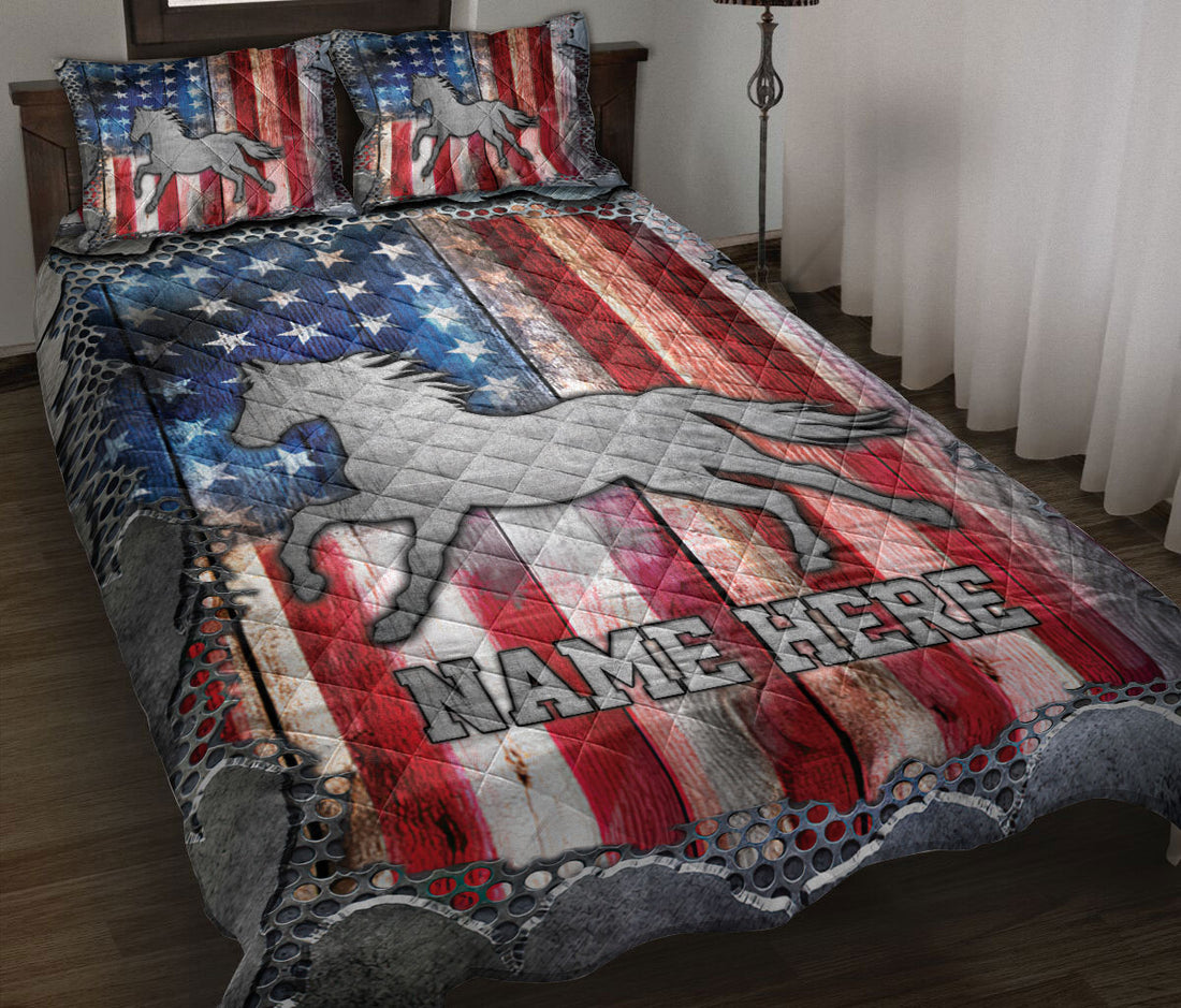 Ohaprints-Quilt-Bed-Set-Pillowcase-Horse-American-Flag-Crack-Metal-Unique-Gift-Custom-Personalized-Name-Blanket-Bedspread-Bedding-3620-Throw (55'' x 60'')