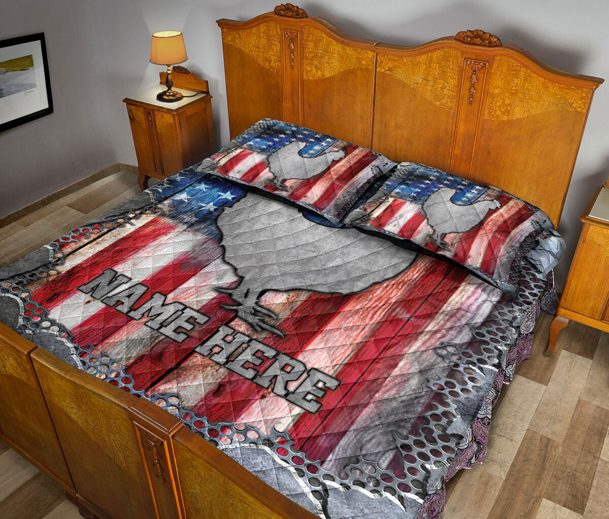 Ohaprints-Quilt-Bed-Set-Pillowcase-Chicken-American-Flag-Crack-Metal-Gift-Custom-Personalized-Name-Blanket-Bedspread-Bedding-3594-King (90'' x 100'')