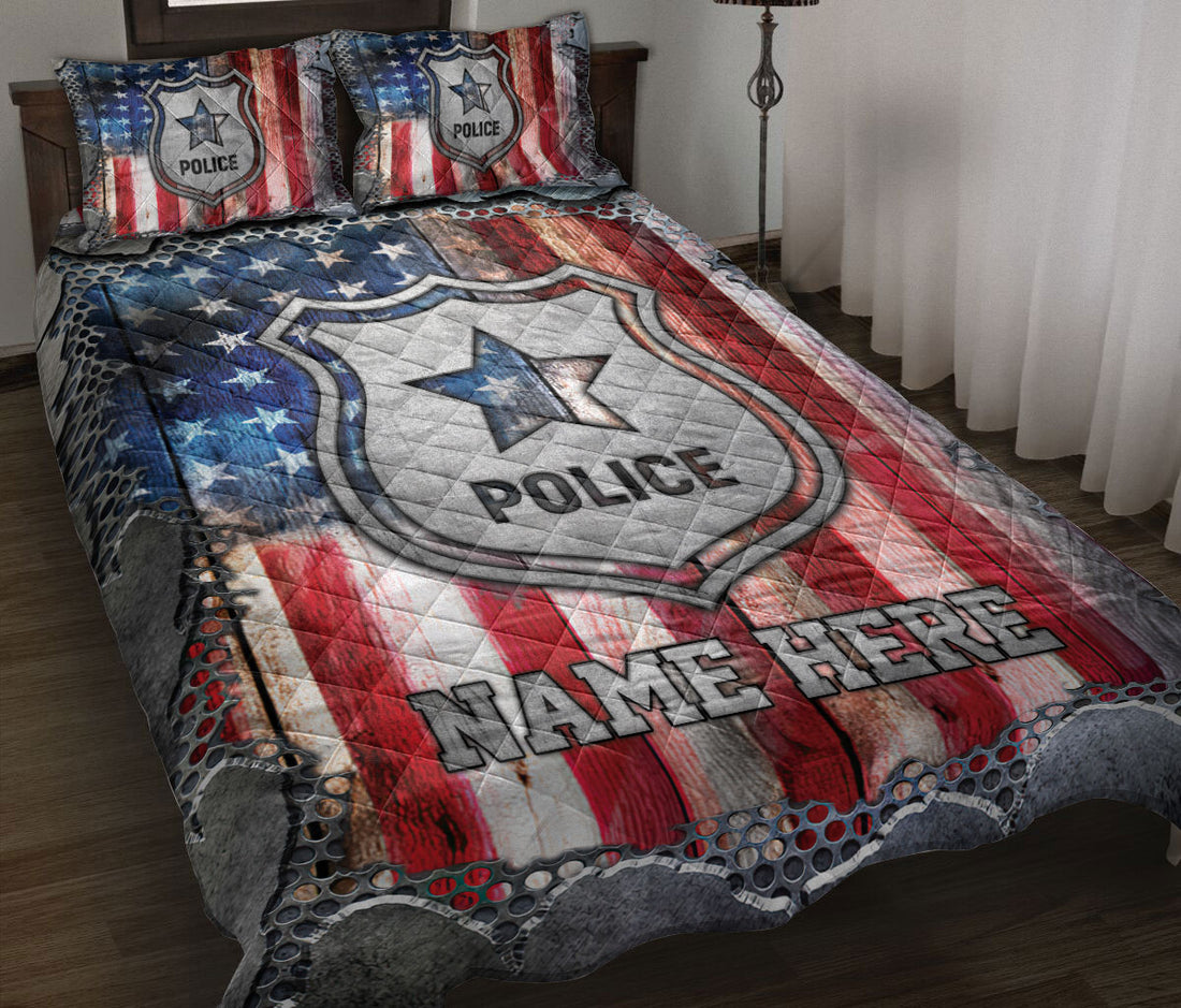 Ohaprints-Quilt-Bed-Set-Pillowcase-Police-American-Flag-Crack-Metal-Gift-Custom-Personalized-Name-Blanket-Bedspread-Bedding-3614-Throw (55'' x 60'')