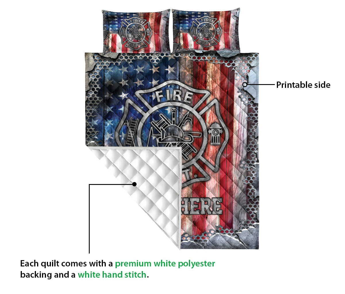 Ohaprints-Quilt-Bed-Set-Pillowcase-Firefighter-American-Flag-Crack-Metal-Gift-Custom-Personalized-Name-Blanket-Bedspread-Bedding-3743-Queen (80'' x 90'')