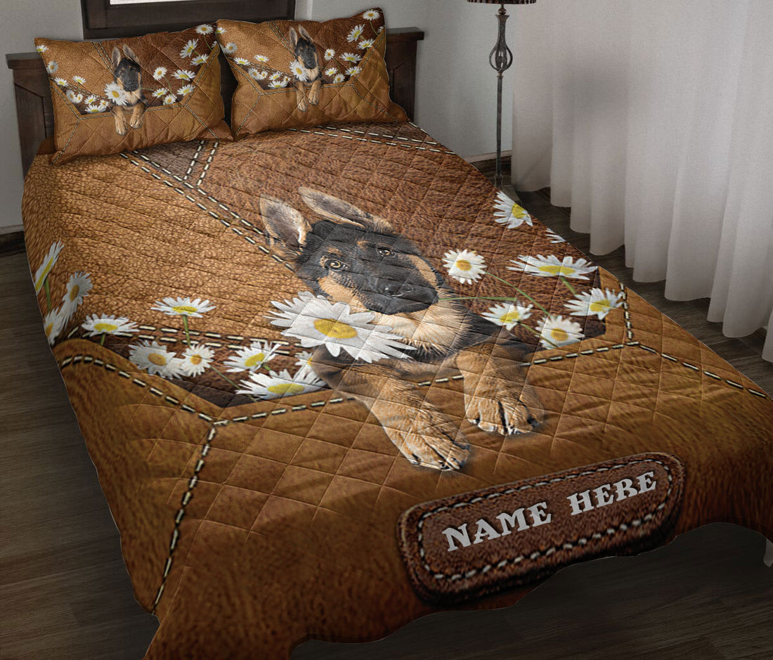 Ohaprints-Quilt-Bed-Set-Pillowcase-German-Shepherd-Puppy-Dog-Daisy-Flower-Custom-Personalized-Name-Blanket-Bedspread-Bedding-1783-Throw (55'' x 60'')