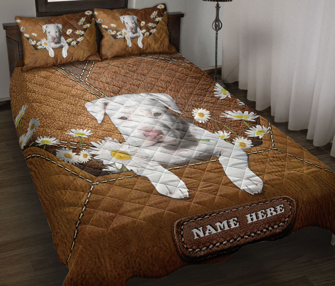 Ohaprints-Quilt-Bed-Set-Pillowcase-White-Labrador-Retriever-Lab-Dog-Daisy-Flower-Custom-Personalized-Name-Blanket-Bedspread-Bedding-2632-Throw (55'' x 60'')