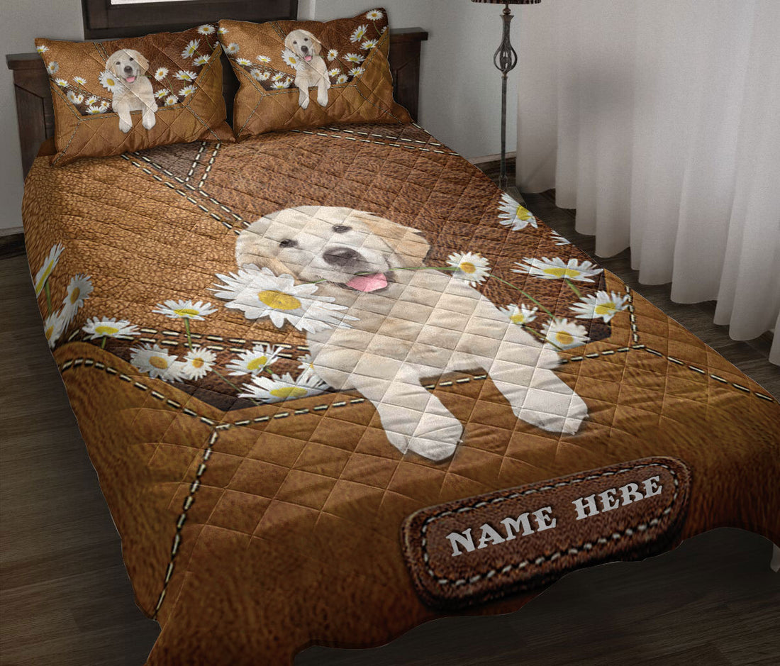 Ohaprints-Quilt-Bed-Set-Pillowcase-Golden-Retriever-Labrador-Retriever-Daisy-Flower-Custom-Personalized-Name-Blanket-Bedspread-Bedding-1907-Throw (55'' x 60'')