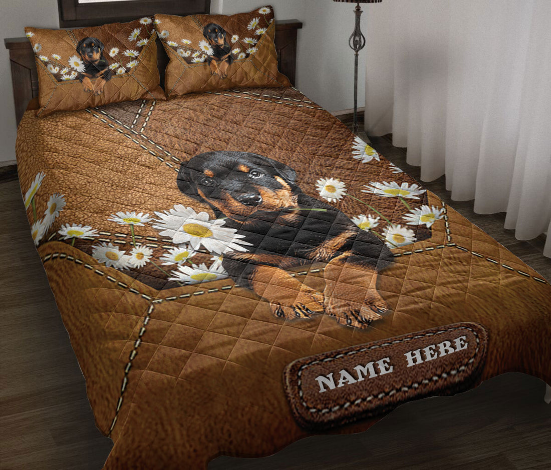 Ohaprints-Quilt-Bed-Set-Pillowcase-Rottweiler-Puppy-Rottweiler-Puppies-Dog-Daisy-Flower-Custom-Personalized-Name-Blanket-Bedspread-Bedding-873-Throw (55'' x 60'')