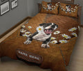 Ohaprints-Quilt-Bed-Set-Pillowcase-American-Staffordshire-Bull-Terrier-Dog-Daisy-Flower-Custom-Personalized-Name-Blanket-Bedspread-Bedding-2039-King (90'' x 100'')