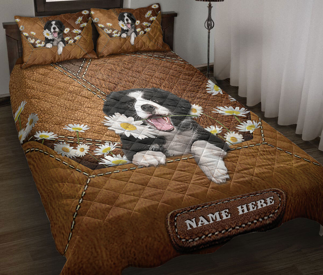 Ohaprints-Quilt-Bed-Set-Pillowcase-Border-Collie-Puppy-Dog-Daisy-Flower-Custom-Personalized-Name-Blanket-Bedspread-Bedding-2633-Throw (55'' x 60'')