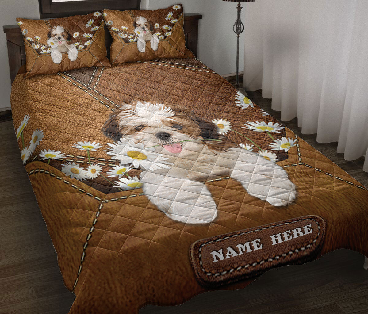 Ohaprints-Quilt-Bed-Set-Pillowcase-Shih-Tzu-Shitzu-Daisy-Flower-Custom-Personalized-Name-Blanket-Bedspread-Bedding-874-Throw (55'' x 60'')