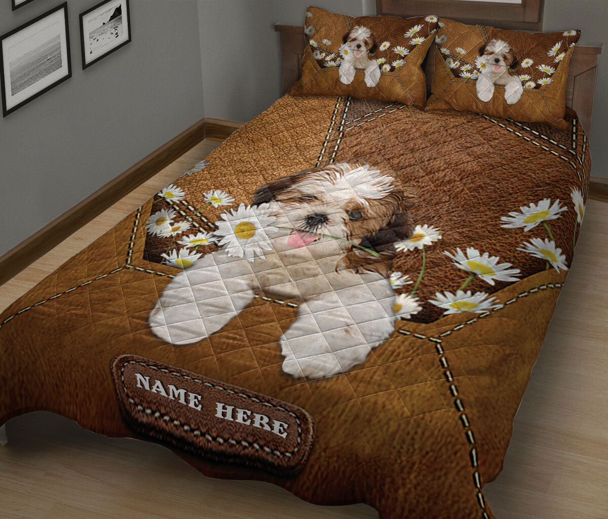 Ohaprints-Quilt-Bed-Set-Pillowcase-Shih-Tzu-Shitzu-Daisy-Flower-Custom-Personalized-Name-Blanket-Bedspread-Bedding-874-King (90'' x 100'')