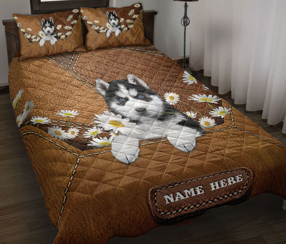 Ohaprints Quilt Bed Set Pillowcase Siberian Husky Puppies Dog