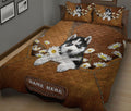 Ohaprints-Quilt-Bed-Set-Pillowcase-Siberian-Husky-Puppies-Dog-Daisy-Floer-Custom-Personalized-Name-Blanket-Bedspread-Bedding-1454-King (90'' x 100'')