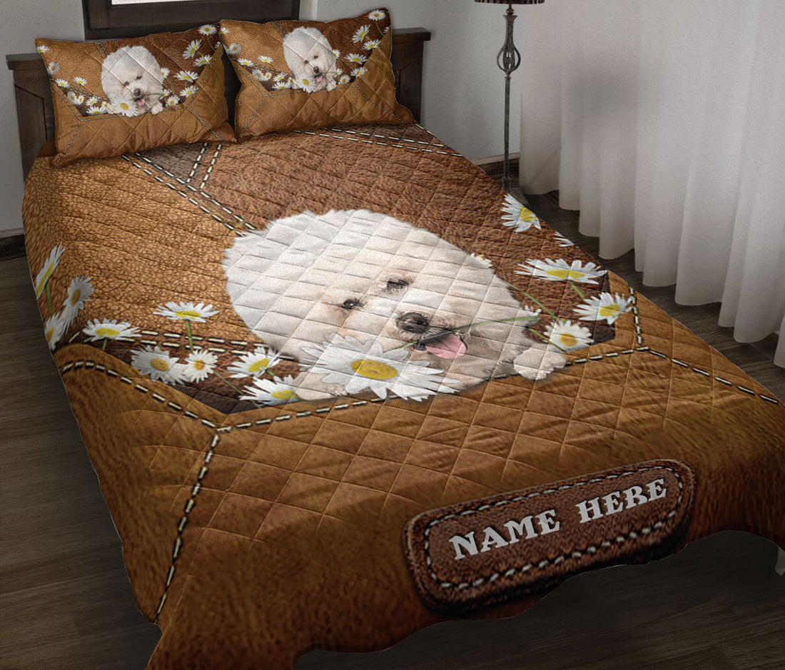 Ohaprints-Quilt-Bed-Set-Pillowcase-Bichon-Frise-Dog-Daisy-Flower-Custom-Personalized-Name-Blanket-Bedspread-Bedding-2040-Throw (55'' x 60'')