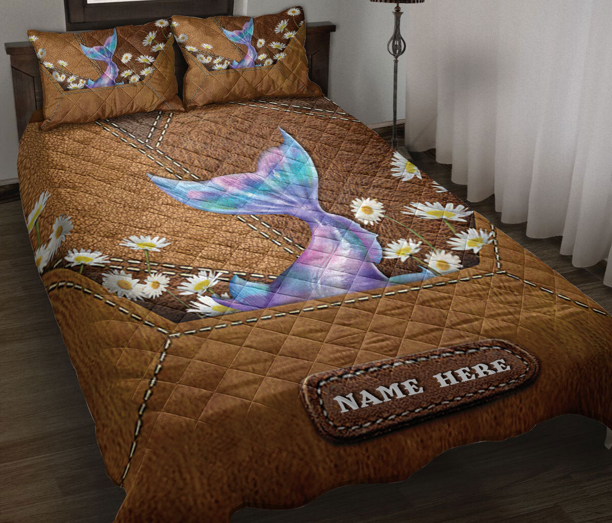 Ohaprints-Quilt-Bed-Set-Pillowcase-Beautiful-Mermaid-Under-Sea-With-Daisy-Flower-Custom-Personalized-Name-Blanket-Bedspread-Bedding-2498-Throw (55'' x 60'')