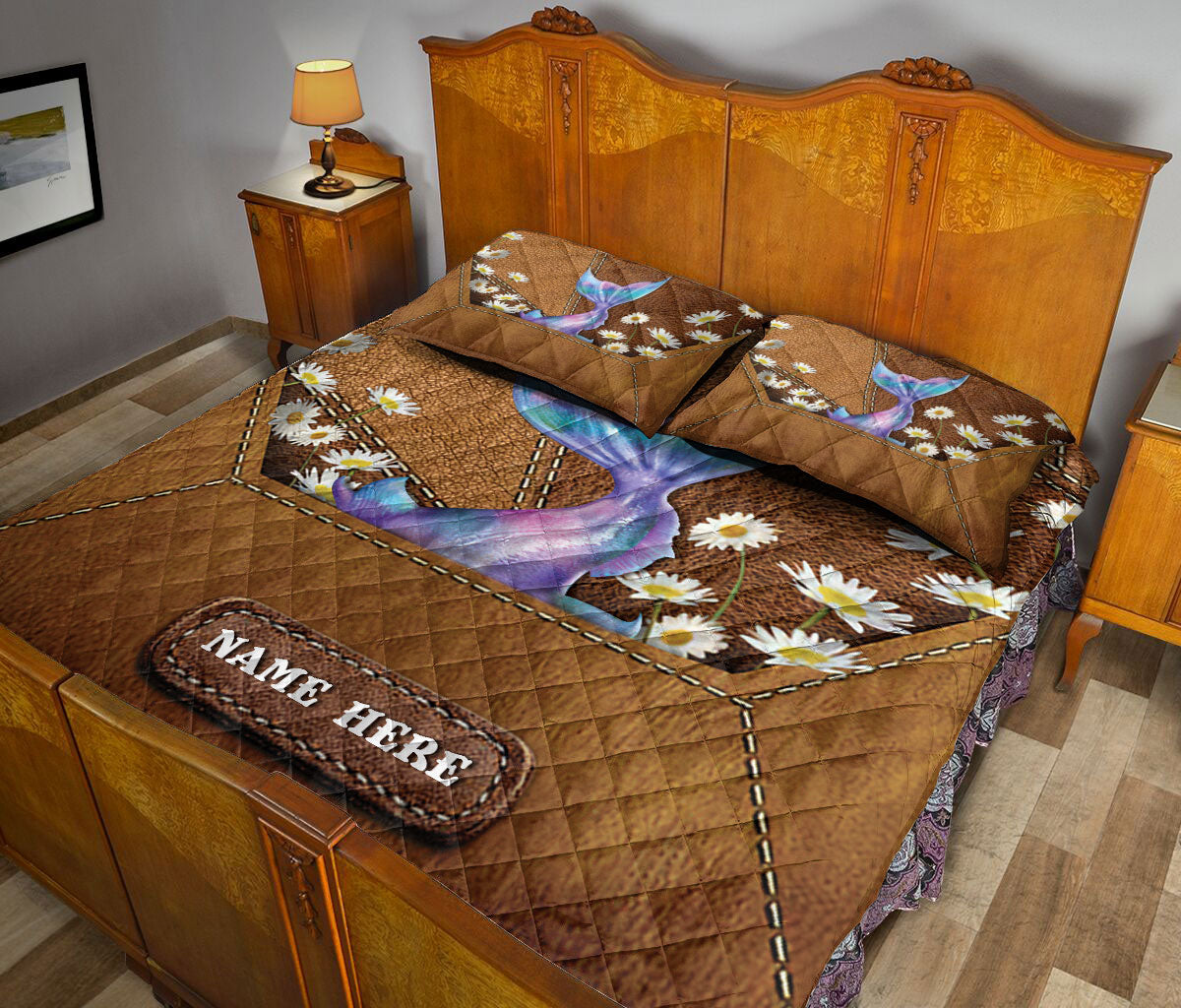 Ohaprints-Quilt-Bed-Set-Pillowcase-Beautiful-Mermaid-Under-Sea-With-Daisy-Flower-Custom-Personalized-Name-Blanket-Bedspread-Bedding-2498-Queen (80'' x 90'')