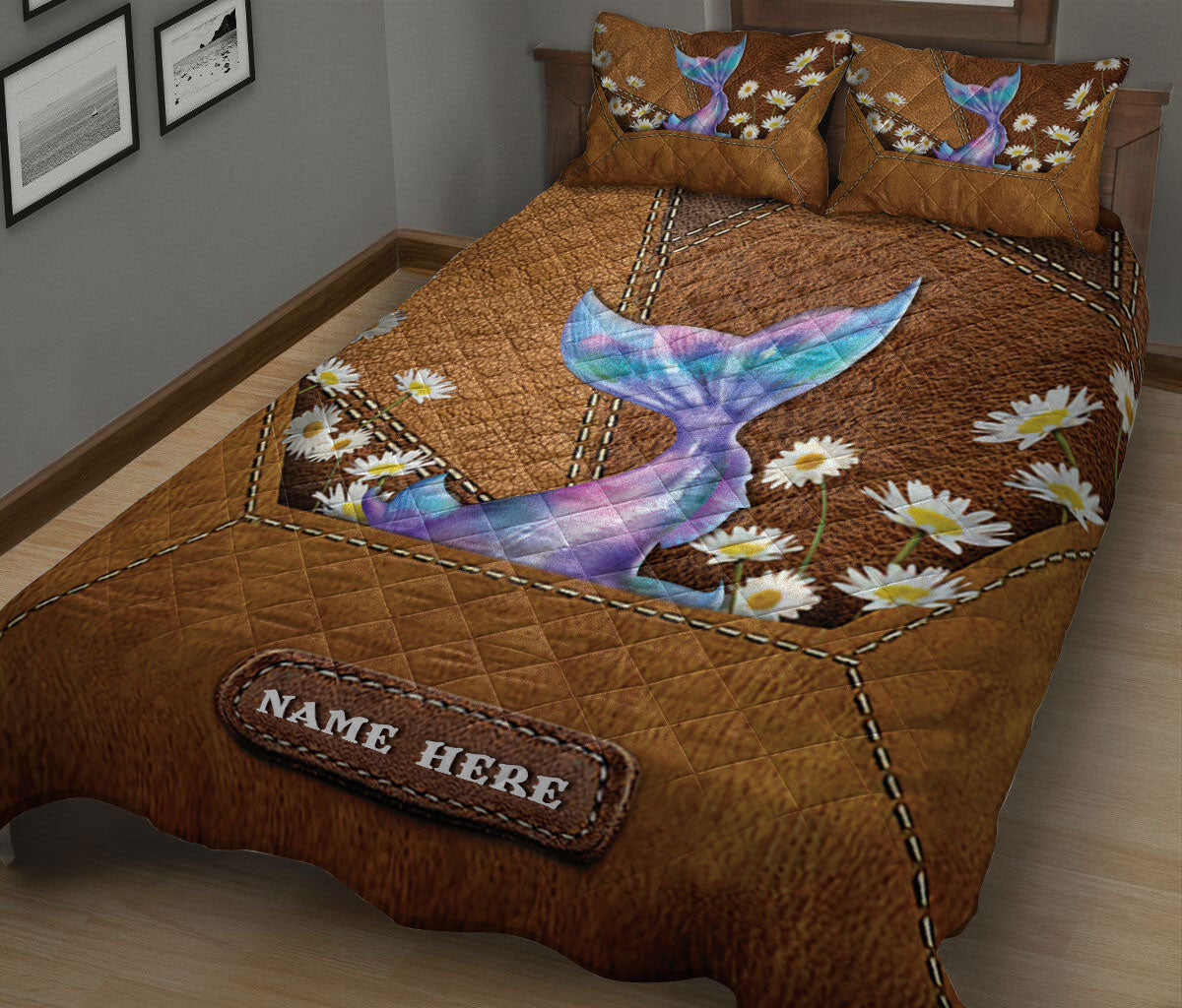 Ohaprints-Quilt-Bed-Set-Pillowcase-Beautiful-Mermaid-Under-Sea-With-Daisy-Flower-Custom-Personalized-Name-Blanket-Bedspread-Bedding-2498-King (90'' x 100'')