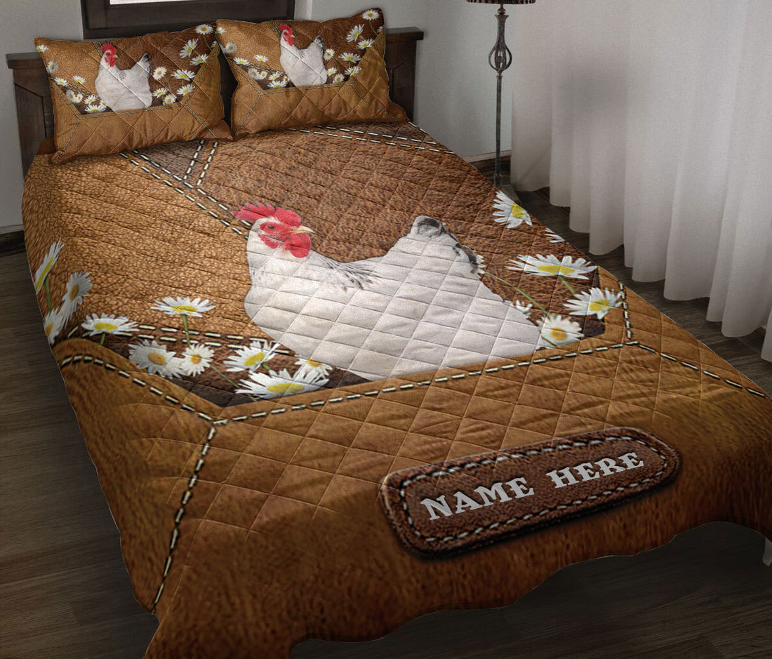 Ohaprints-Quilt-Bed-Set-Pillowcase-Chicken-With-Daisy-Flower-Custom-Personalized-Name-Blanket-Bedspread-Bedding-1198-Throw (55'' x 60'')