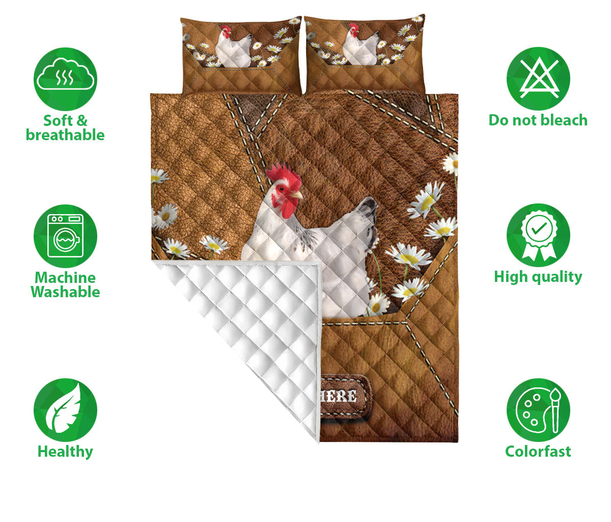 Ohaprints-Quilt-Bed-Set-Pillowcase-Chicken-With-Daisy-Flower-Custom-Personalized-Name-Blanket-Bedspread-Bedding-1198-Double (70'' x 80'')