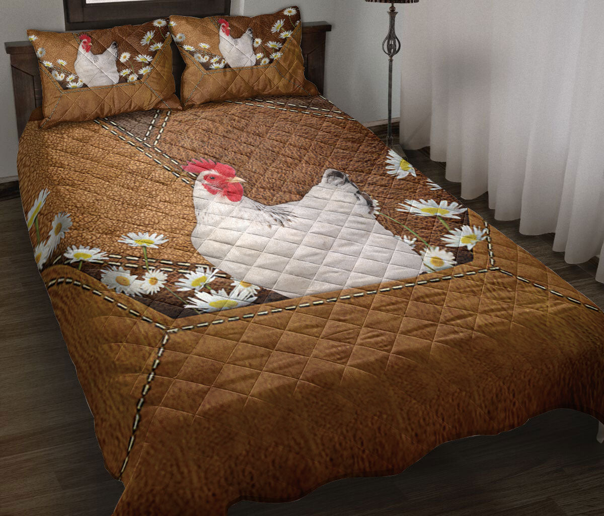 Ohaprints-Quilt-Bed-Set-Pillowcase-Chicken-With-Daisy-Flower-Blanket-Bedspread-Bedding-1455-Throw (55'' x 60'')