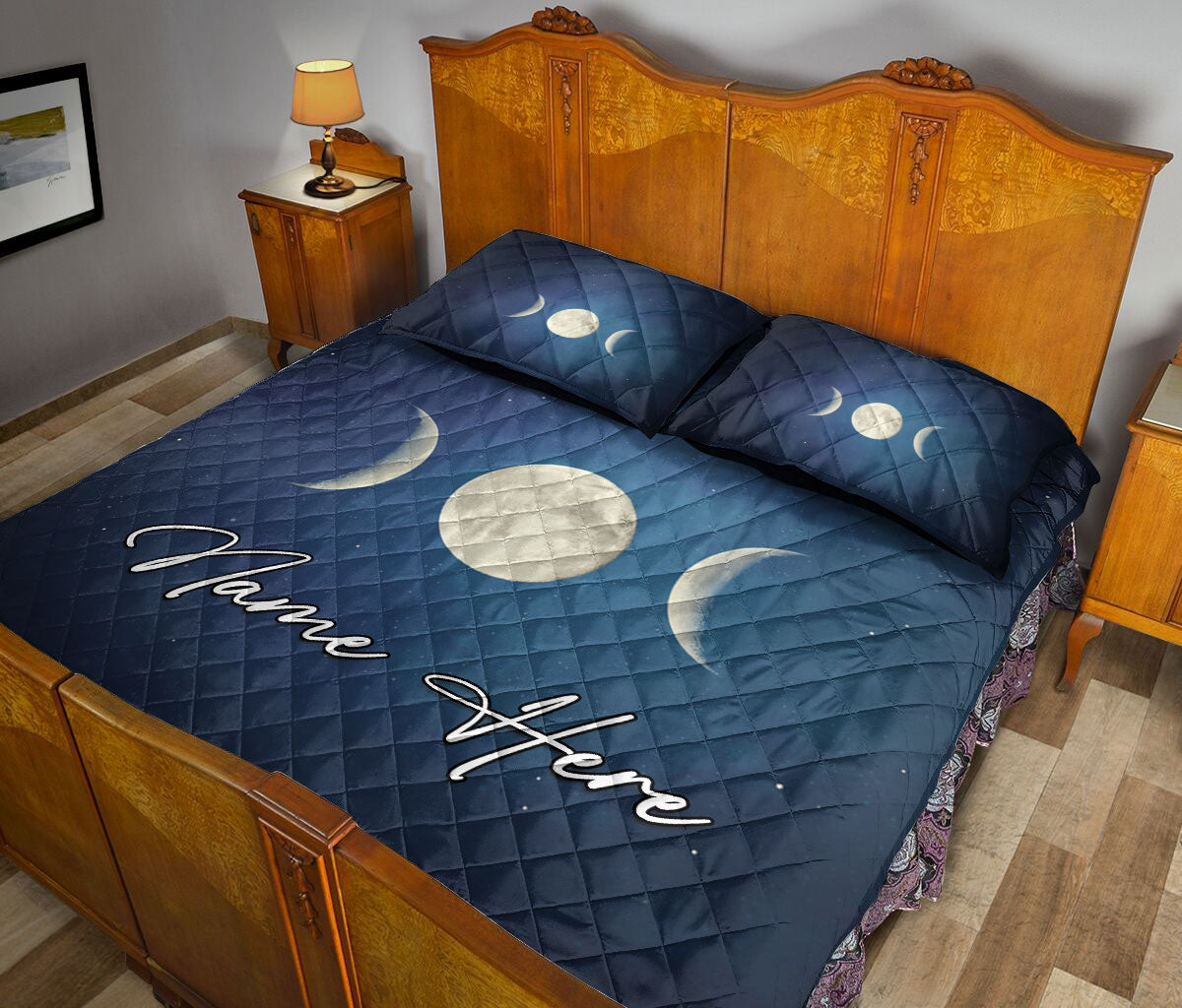 Ohaprints-Quilt-Bed-Set-Pillowcase-Triple-Moon-Symbol-Pagan-Ad-Wiccan-Symbol-Custom-Personalized-Name-Blanket-Bedspread-Bedding-3640-King (90'' x 100'')
