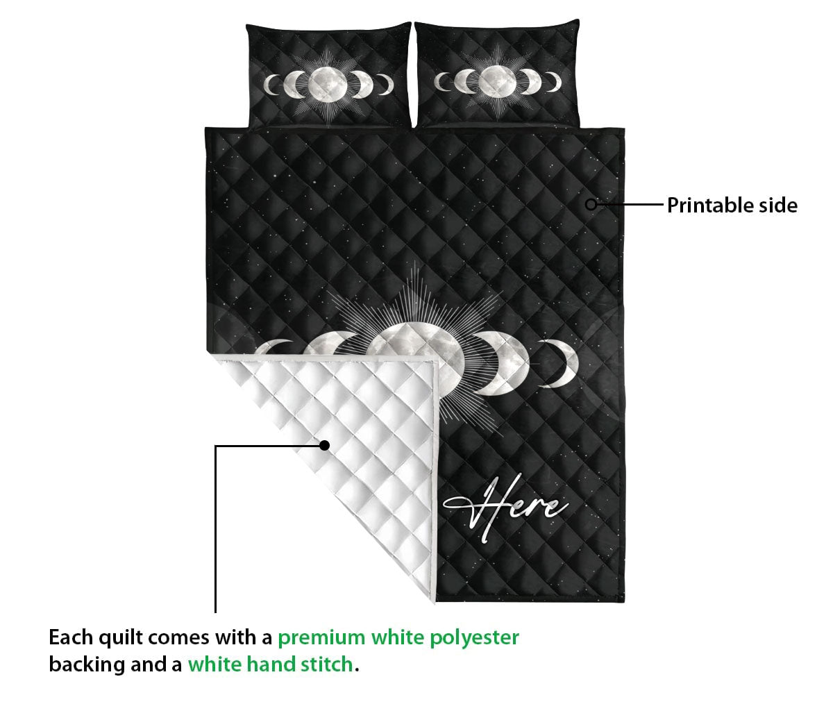 Ohaprints-Quilt-Bed-Set-Pillowcase-Mystical-Triple-Moon-Pagan-Wicca-Symbol-Custom-Personalized-Name-Blanket-Bedspread-Bedding-3641-Queen (80'' x 90'')