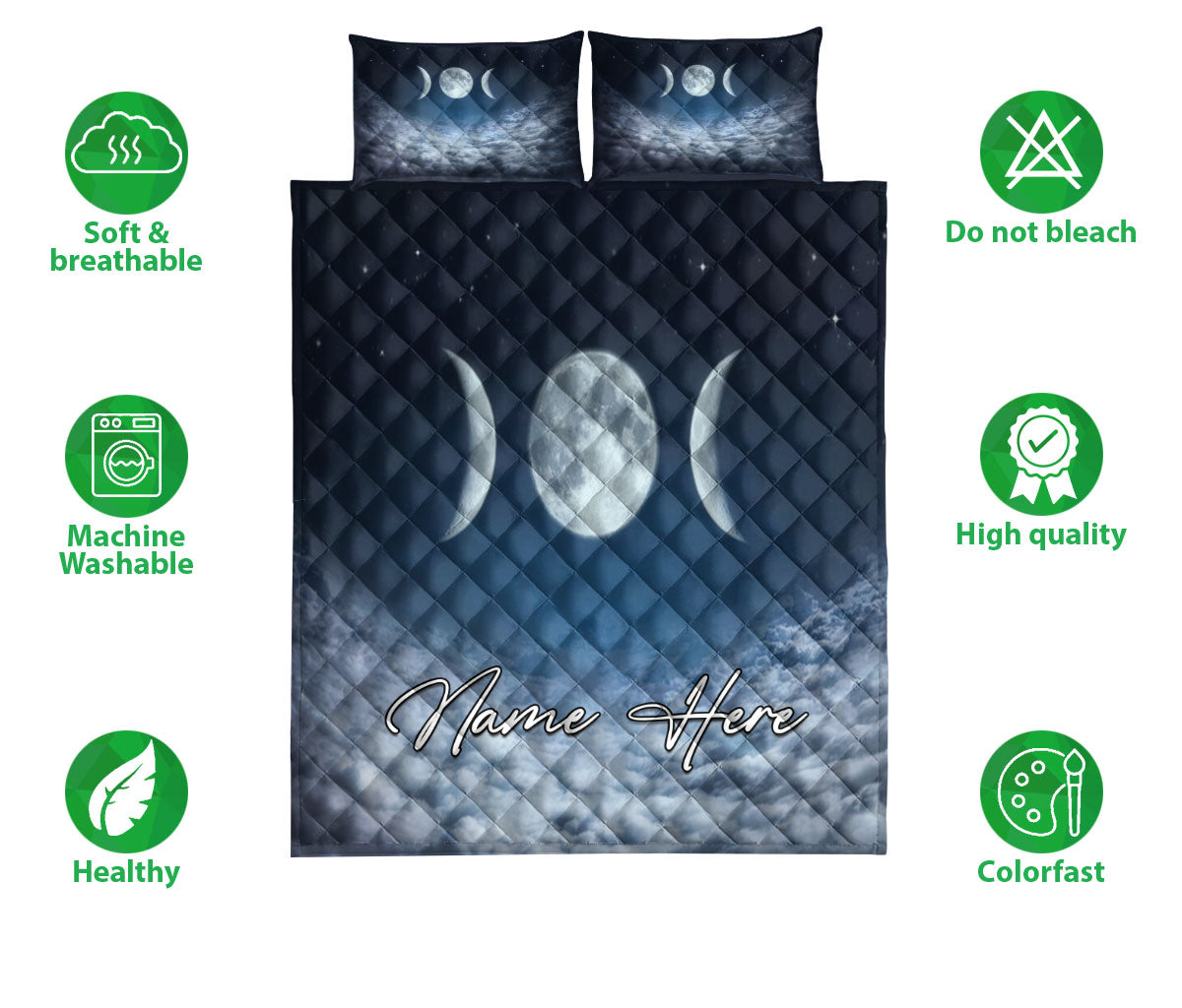 Ohaprints-Quilt-Bed-Set-Pillowcase-Triple-Moon-Symbol-Pagan-Wiccan-Symbol-Custom-Personalized-Name-Blanket-Bedspread-Bedding-3643-Double (70'' x 80'')