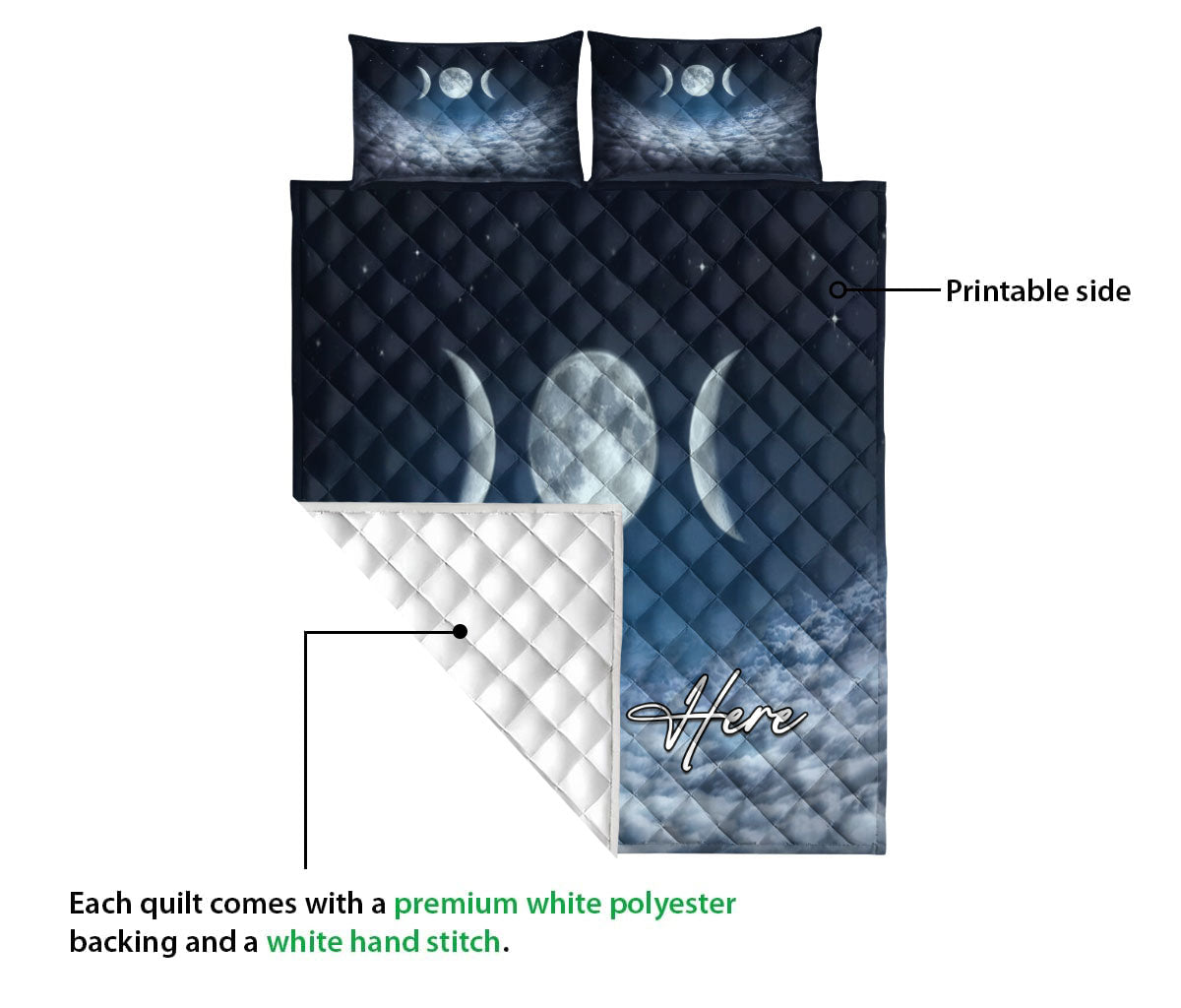 Ohaprints-Quilt-Bed-Set-Pillowcase-Triple-Moon-Symbol-Pagan-Wiccan-Symbol-Custom-Personalized-Name-Blanket-Bedspread-Bedding-3643-Queen (80'' x 90'')