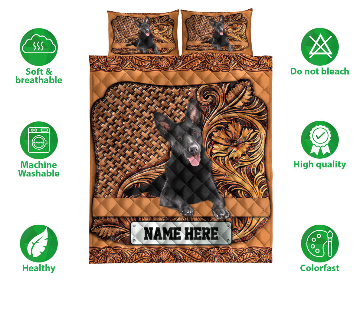 Ohaprints-Quilt-Bed-Set-Pillowcase-Black-German-Shepherd-Sculpture-Wood-Custom-Personalized-Name-Blanket-Bedspread-Bedding-3730-Double (70'' x 80'')