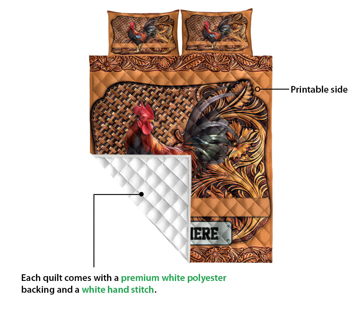 Ohaprints-Quilt-Bed-Set-Pillowcase-Chicken-Rooster-Sculpture-Wood-Pattern-Gift-Custom-Personalized-Name-Blanket-Bedspread-Bedding-3600-Queen (80'' x 90'')