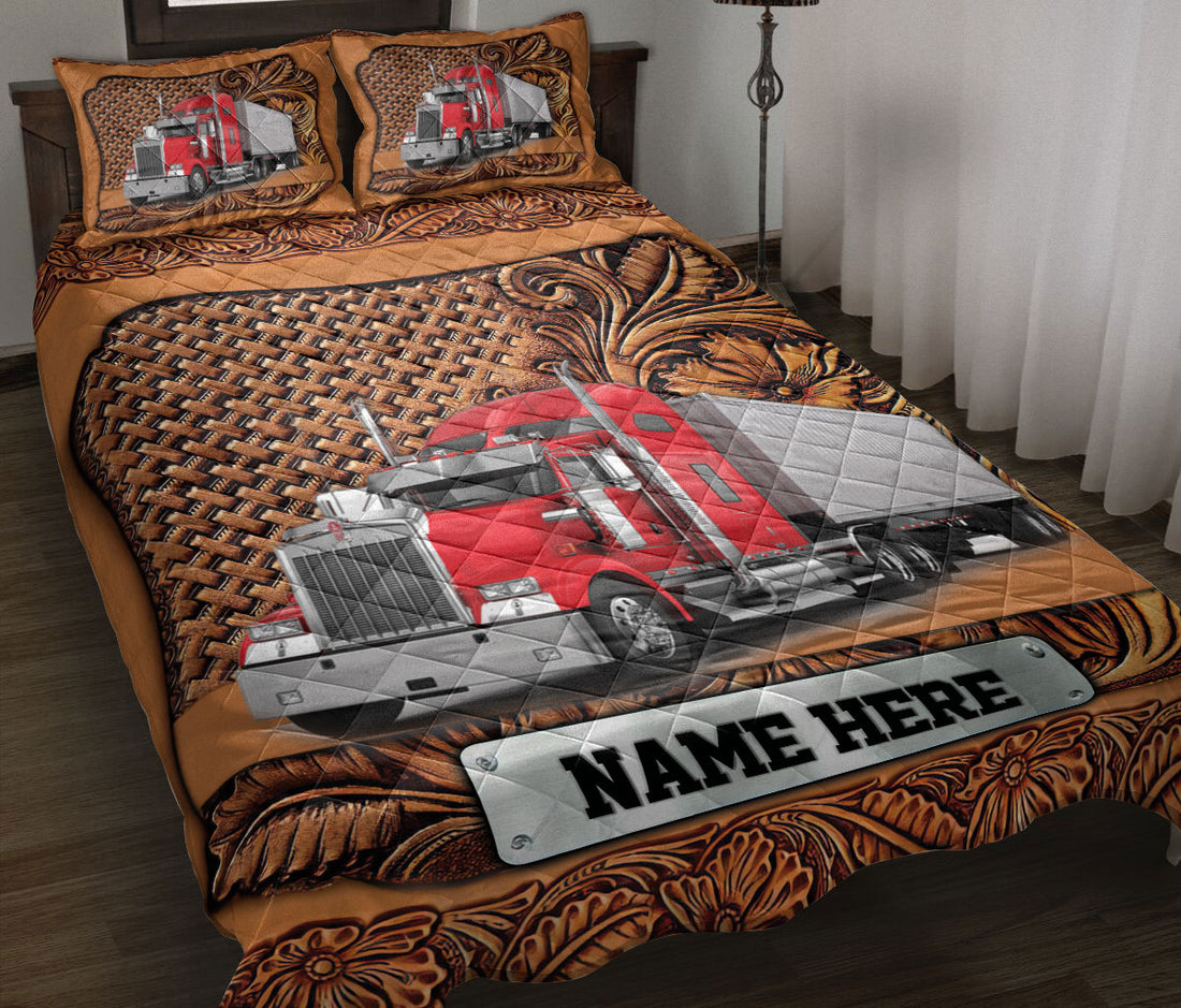 Ohaprints-Quilt-Bed-Set-Pillowcase-Red-Trucker-Truck-Driver-Sculpture-Wood-Custom-Personalized-Name-Blanket-Bedspread-Bedding-3586-Throw (55'' x 60'')