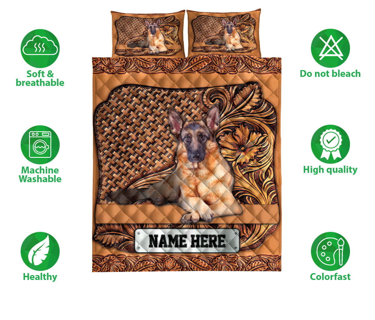 Ohaprints-Quilt-Bed-Set-Pillowcase-German-Shepherd-Dog-Sculpture-Wood-Pattern-Custom-Personalized-Name-Blanket-Bedspread-Bedding-3731-Double (70'' x 80'')