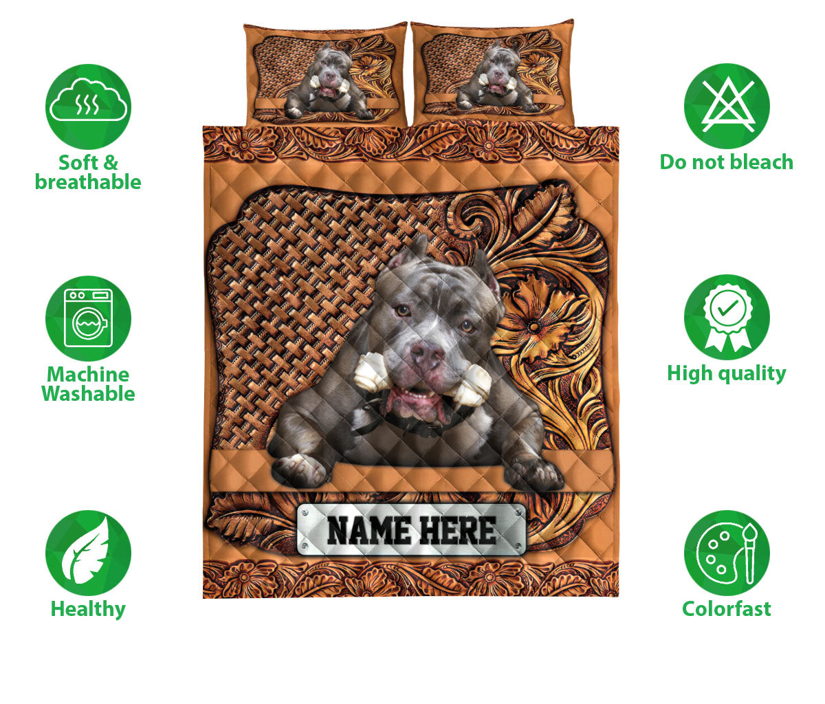 Ohaprints-Quilt-Bed-Set-Pillowcase-Pitbull-Dog-Sculpture-Wood-Pattern-Gift-Custom-Personalized-Name-Blanket-Bedspread-Bedding-3733-Double (70'' x 80'')