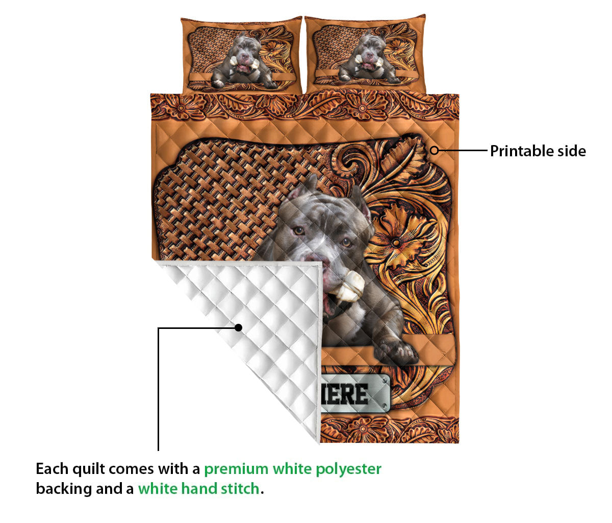 Ohaprints-Quilt-Bed-Set-Pillowcase-Pitbull-Dog-Sculpture-Wood-Pattern-Gift-Custom-Personalized-Name-Blanket-Bedspread-Bedding-3733-Queen (80'' x 90'')