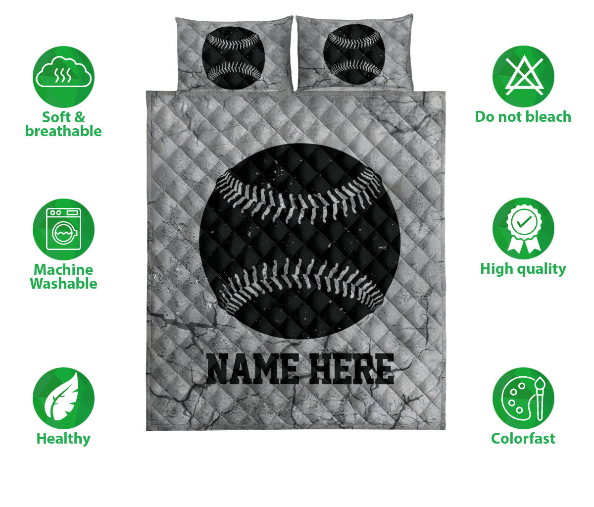 Ohaprints-Quilt-Bed-Set-Pillowcase-Baseball-Ball-Crack-Gray-Pattern-Custom-Personalized-Name-Blanket-Bedspread-Bedding-3195-Double (70'' x 80'')