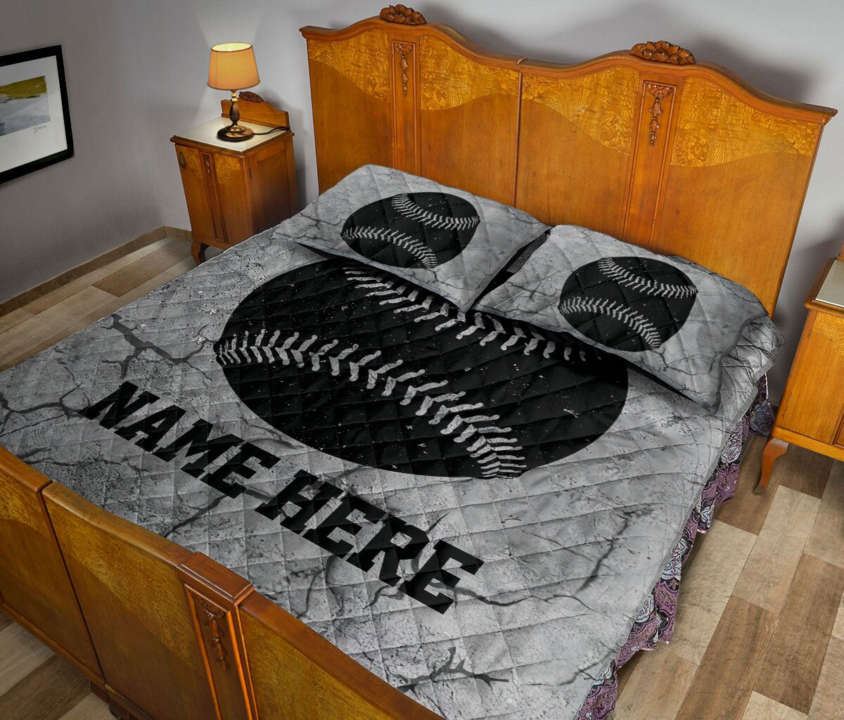 Ohaprints-Quilt-Bed-Set-Pillowcase-Baseball-Ball-Crack-Gray-Pattern-Custom-Personalized-Name-Blanket-Bedspread-Bedding-3195-King (90'' x 100'')